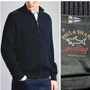 Paul & Shark Men's Navy Blue Wool Full Zip Sweater Cardigan Fully Lined Jacket M